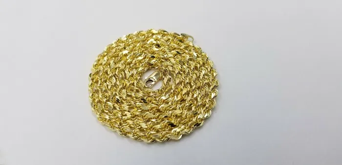globalwatches10 10k Real Gold Rope Chain For Men SOLID 5mm 20 Inch Diamond Cut On Sale Necklaces