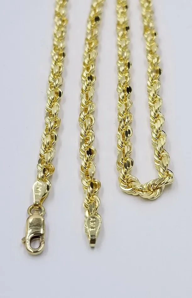 globalwatches10 10k Real Gold Rope Chain For Men SOLID 5mm 20 Inch Diamond Cut On Sale Necklaces
