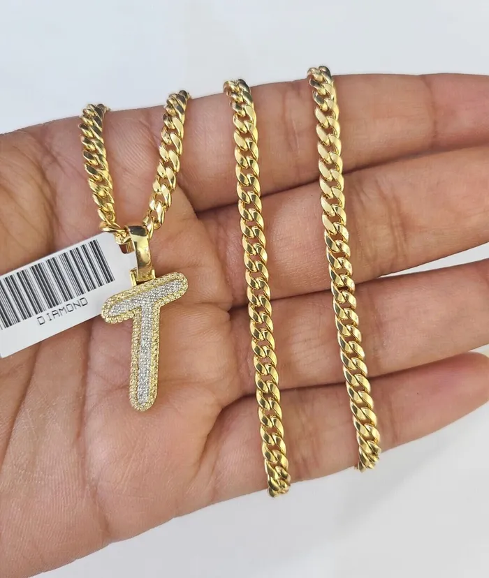Globalwatches10 Necklaces 10k Miami Cuban Chain T Diamond Charm Set 4mm 1826Yellow Gold Necklace Pendant Globalwatches10 Necklaces 10k Miami Cuban Chain T Diamond Charm Set 4mm 1826Yellow Gold Necklace Pendant