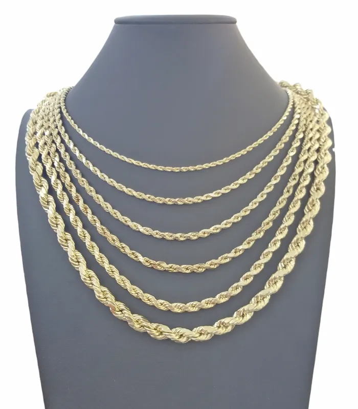 globalwatches10 Necklaces Real 10k Gold Rope Chain 3mm10mm Necklace 1830 Inch Men Women