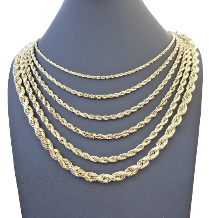 globalwatches10 Necklaces Real 10k Gold Rope Chain 3mm10mm Necklace 1830 Inch Men Women