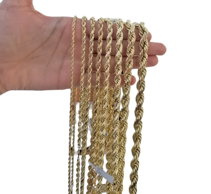 globalwatches10 Necklaces Real 10k Gold Rope Chain 3mm10mm Necklace 1830 Inch Men Women