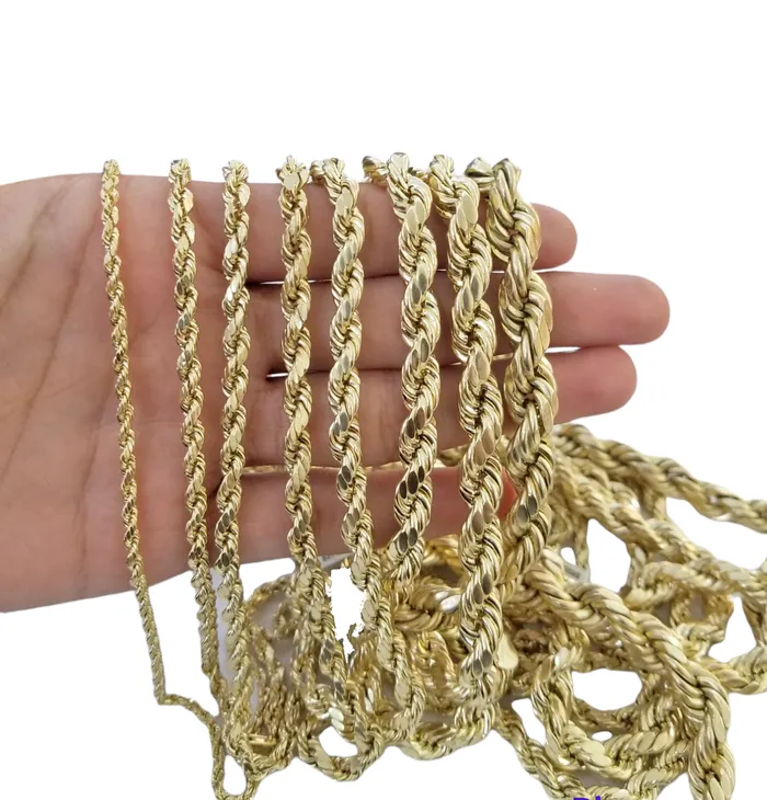 globalwatches10 Necklaces Real 10k Gold Rope Chain 3mm10mm Necklace 1830 Inch Men Women