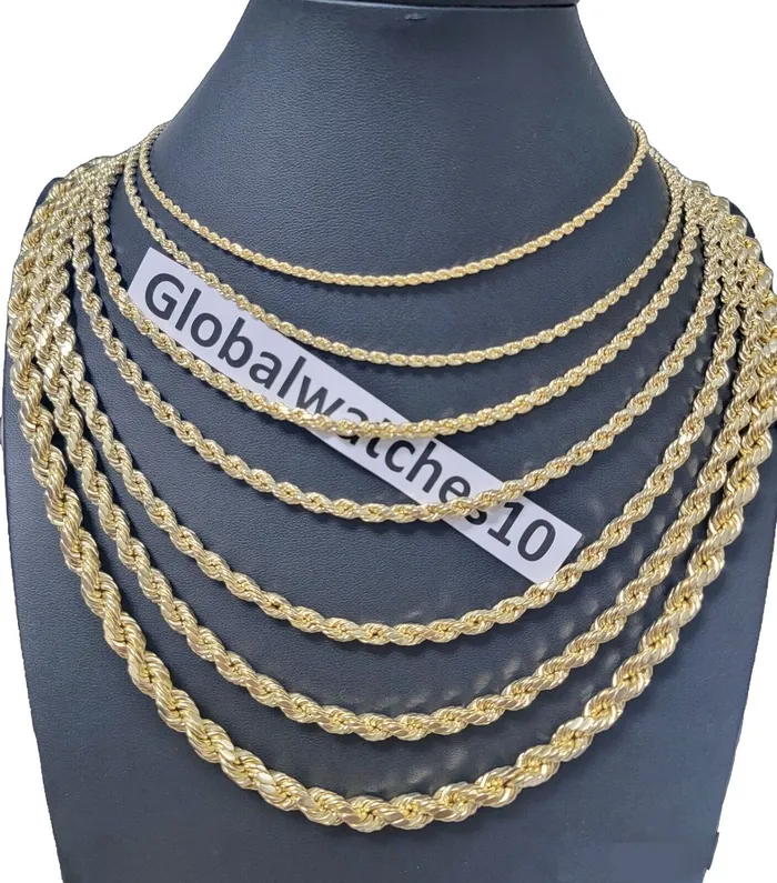 globalwatches10 Necklaces Real 10k Gold Rope Chain 3mm10mm Necklace 1830 Inch Men Women
