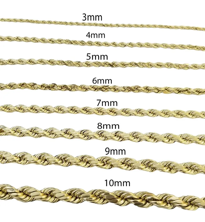 globalwatches10 Necklaces Real 10k Gold Rope Chain 3mm10mm Necklace 1830 Inch Men Women