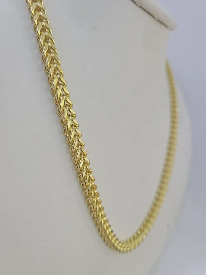 Gold and Diamond 14K Franco Chain Necklace 4mm 26 Inch Real 14KT Men Women Yellow Gold Necklaces