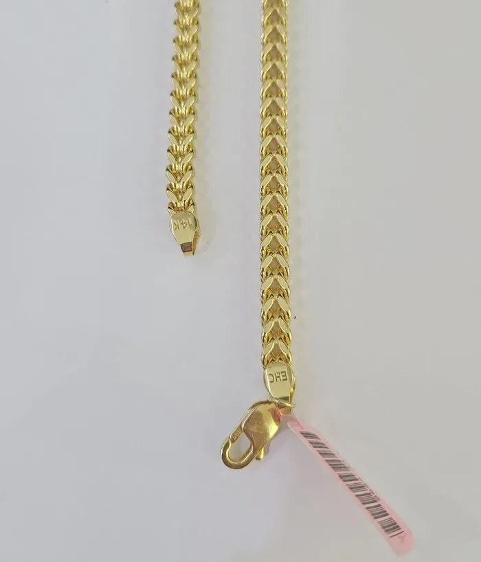 Gold and Diamond 14K Franco Chain Necklace 4mm 26 Inch Real 14KT Men Women Yellow Gold Necklaces