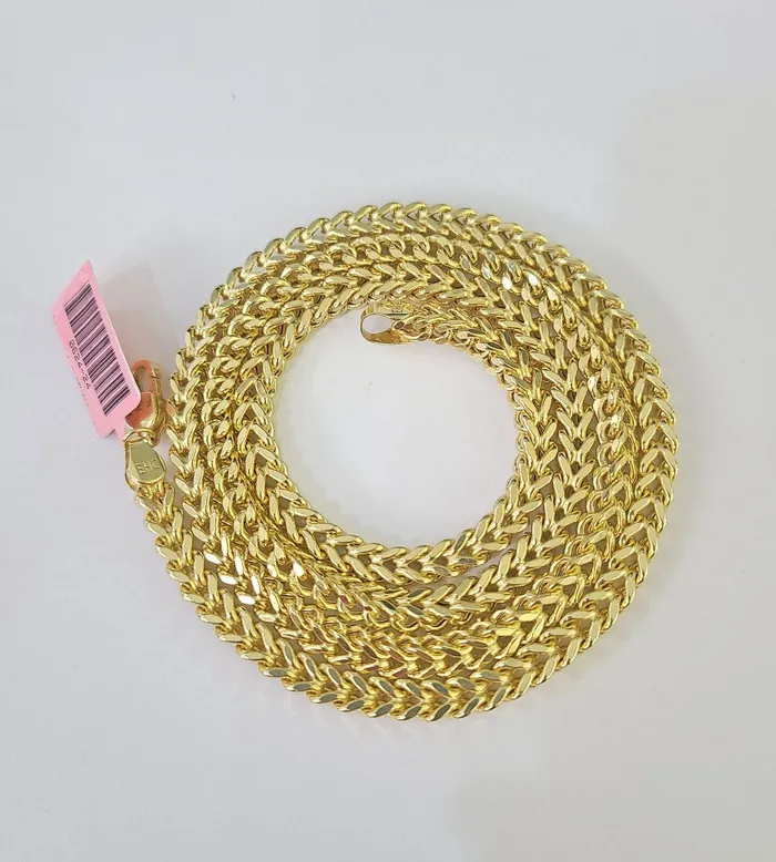 Gold and Diamond 14K Franco Chain Necklace 4mm 26 Inch Real 14KT Men Women Yellow Gold Necklaces