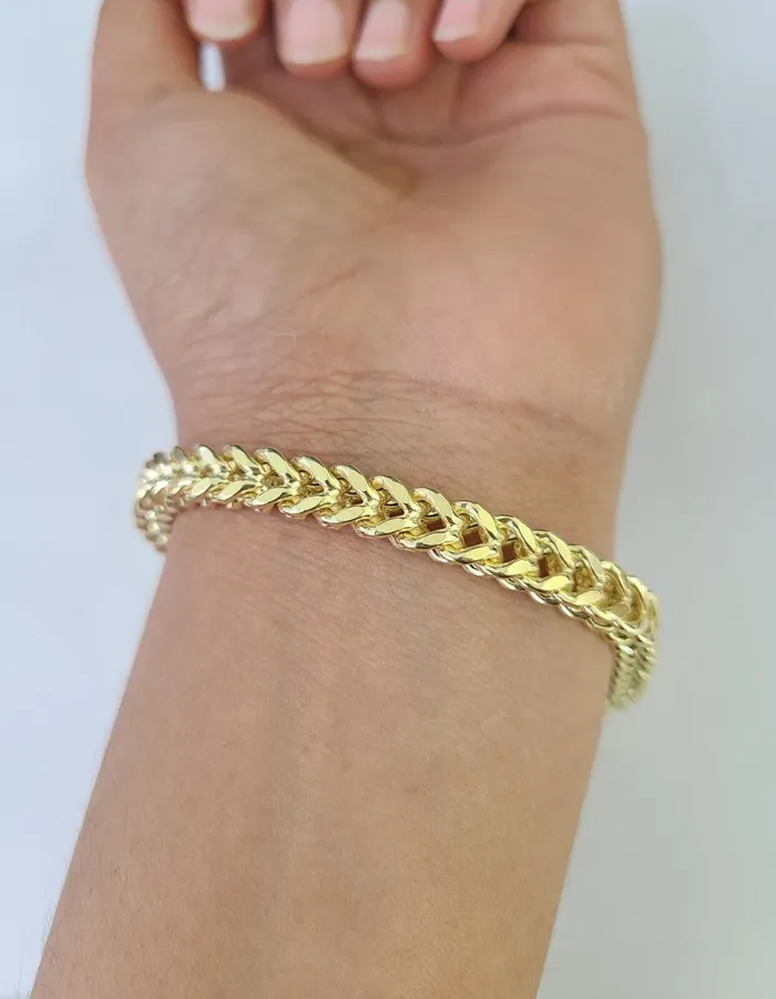 Gold and Diamond Bracelets 10k Franco Bracelet 6mm 8 Inch Yellow Gold Men Women Link Real 10kt