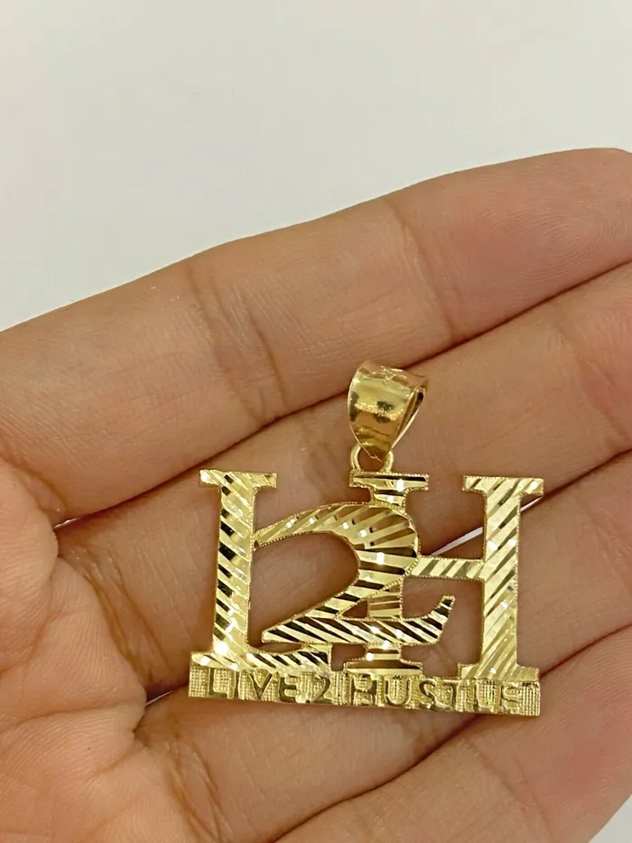 Gold and Diamond Charm Necklaces 25mm Rope Chain 10k Gold Live2 Hustle Charm Pendant 18 20 22 24 26 28 Inch Real