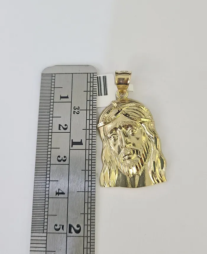 Gold and Diamond Necklaces 10k Gold Byzantine Necklace Jesus Head Charm 1828 inch 3mm SET Chain Pendant