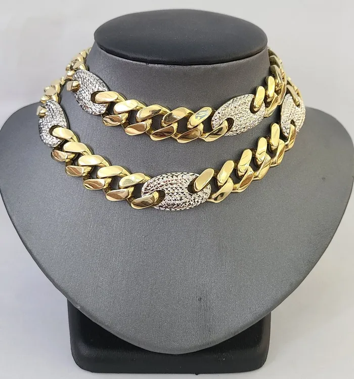 Gold and Diamond Necklaces 10K Yellow Gold 15mm Miami Cuban Mariner Link Chain Necklace 24 Inch 10Kt Gold and Diamond Necklaces 10K Yellow Gold 15mm Miami Cuban Mariner Link Chain Necklace 24 Inch 10Kt