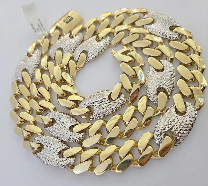 Gold and Diamond Necklaces 10K Yellow Gold 15mm Miami Cuban Mariner Link Chain Necklace 24 Inch 10Kt