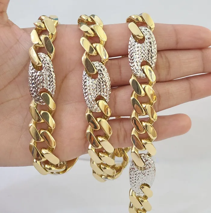 Gold and Diamond Necklaces 10K Yellow Gold 15mm Miami Cuban Mariner Link Chain Necklace 24 Inch 10Kt