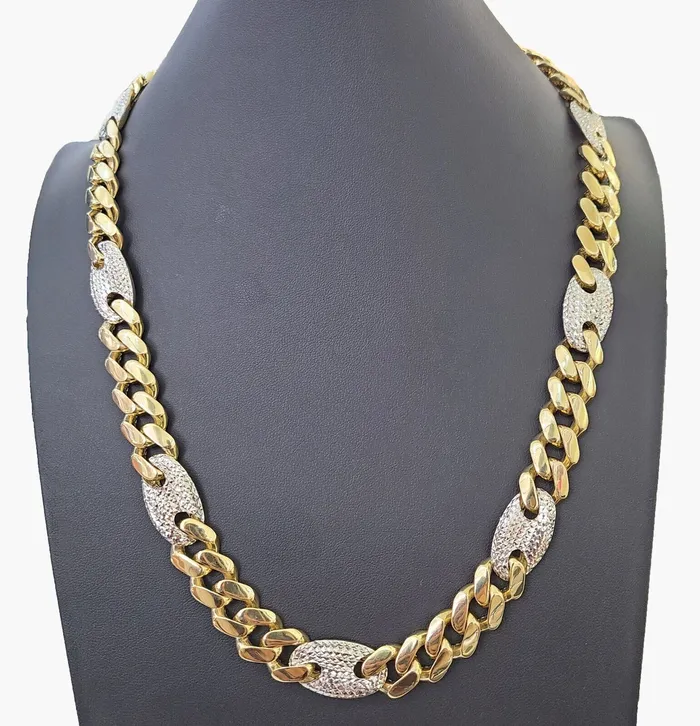 Gold and Diamond Necklaces 10K Yellow Gold 15mm Miami Cuban Mariner Link Chain Necklace 24 Inch 10Kt