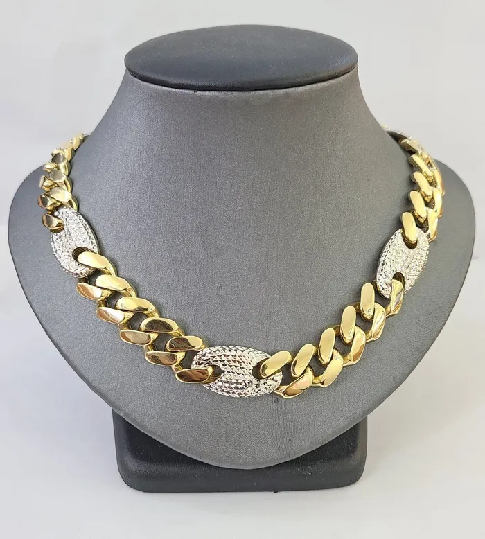 Gold and Diamond Necklaces 10K Yellow Gold 15mm Miami Cuban Mariner Link Chain Necklace 24 Inch 10Kt