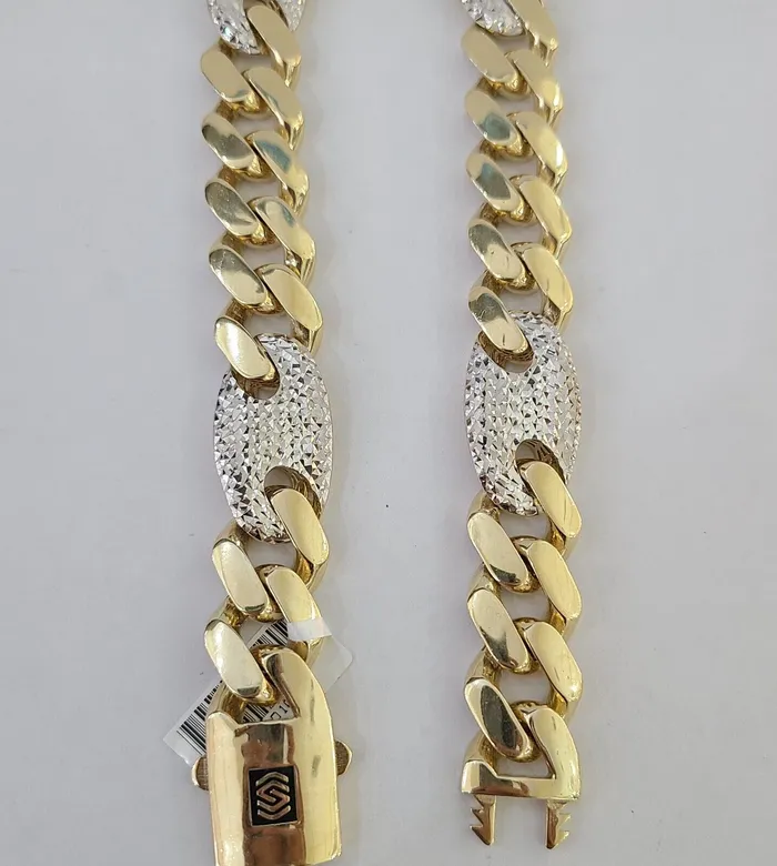 Gold and Diamond Necklaces 10K Yellow Gold 15mm Miami Cuban Mariner Link Chain Necklace 24 Inch 10Kt