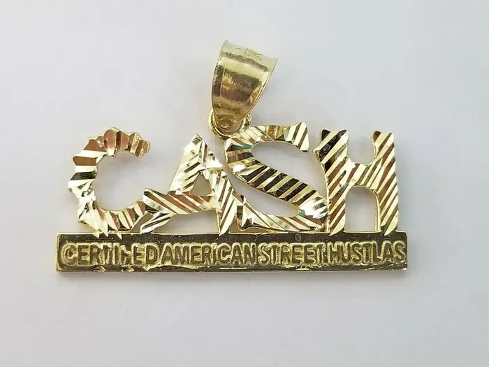 Gold and Diamond Necklaces 10k Yellow Gold Lucky Cash Mens Charm Pendant with Diamond Cut Design Gold and Diamond Necklaces 10k Yellow Gold Lucky Cash Mens Charm Pendant with Diamond Cut Design