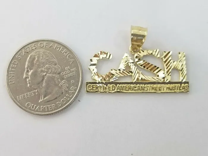 Gold and Diamond Necklaces 10k Yellow Gold Lucky Cash Mens Charm Pendant with Diamond Cut Design
