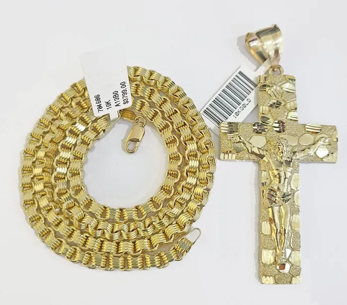 Gold and Diamond Necklaces Real 10k Gold Nugget Cross Byzantine Chain Necklace 4mm 24 Chain Charm SET 10kt Gold and Diamond Necklaces Real 10k Gold Nugget Cross Byzantine Chain Necklace 4mm 24 Chain Charm SET 10kt