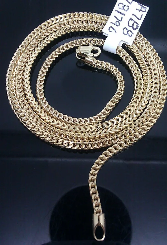 Gold and Diamond Necklaces Real 10k Yellow Gold Necklace Franco Box Chain 16 18 20 22 24 26 Inch Men Women