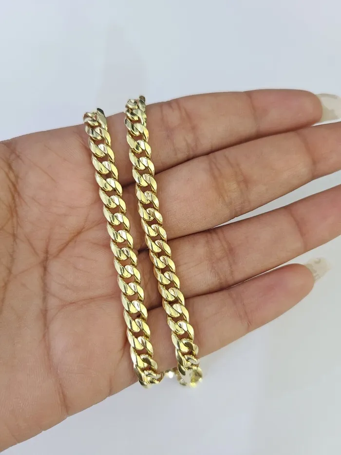 Gold and Diamond Necklaces Real 14K Miami Cuban Link Chain Necklace Yellow Gold 20 inch 6mm Mens Hollow