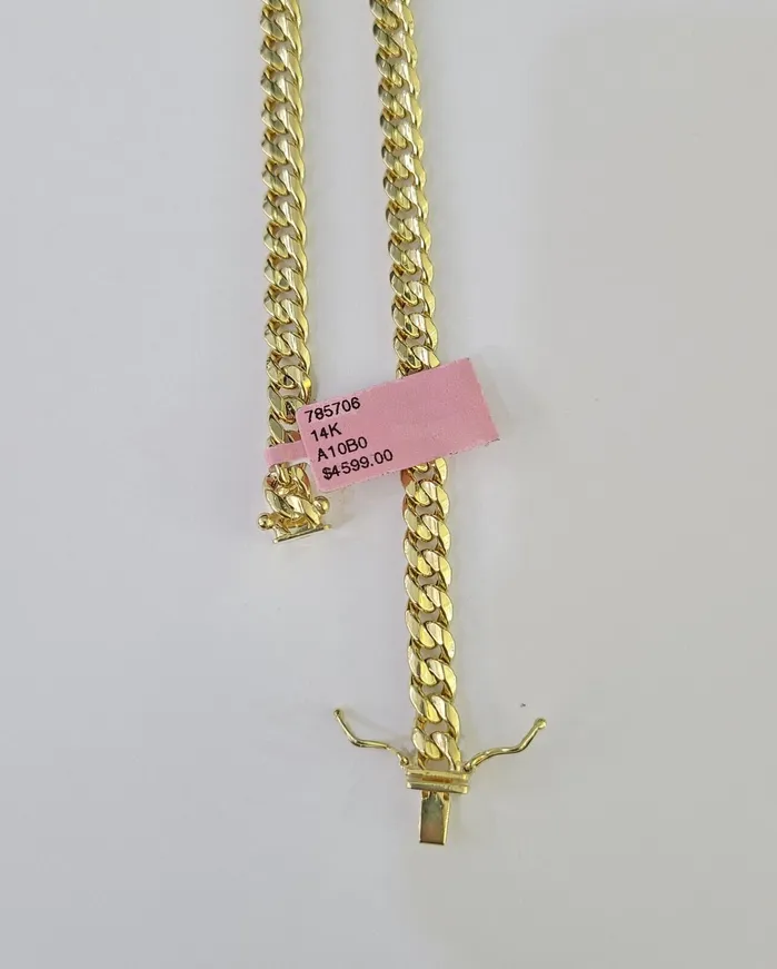 Gold and Diamond Necklaces Real 14K Miami Cuban Link Chain Necklace Yellow Gold 20 inch 6mm Mens Hollow