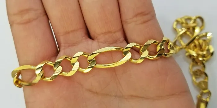 Gold and Diamond Necklaces Real Figaro Link Chain 14k solid yellow gold 24inch Necklace Men Women 10mm 14kt