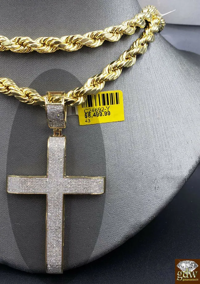 Gold and Diamond Real 10k Gold Rope Chain 28 6mm Genuine Diamond 152 CT Diamond Cross pendant Necklaces Gold and Diamond Real 10k Gold Rope Chain 28 6mm Genuine Diamond 152 CT Diamond Cross pendant Necklaces