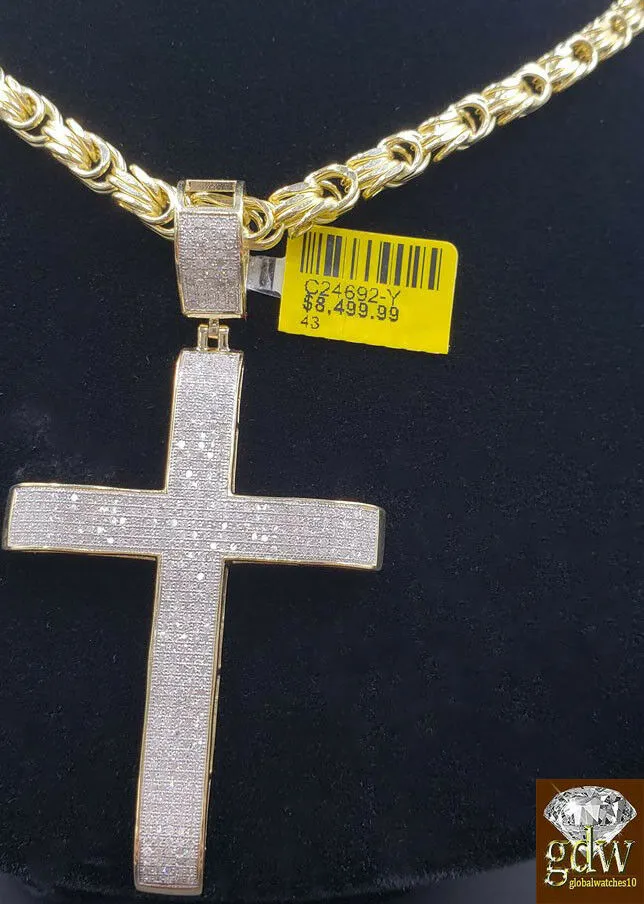Gold and Diamond Real 10k Gold Rope Chain 28 6mm Genuine Diamond 152 CT Diamond Cross pendant Necklaces