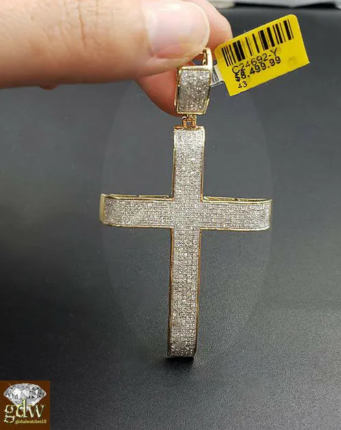 Gold and Diamond Real 10k Gold Rope Chain 28 6mm Genuine Diamond 152 CT Diamond Cross pendant Necklaces