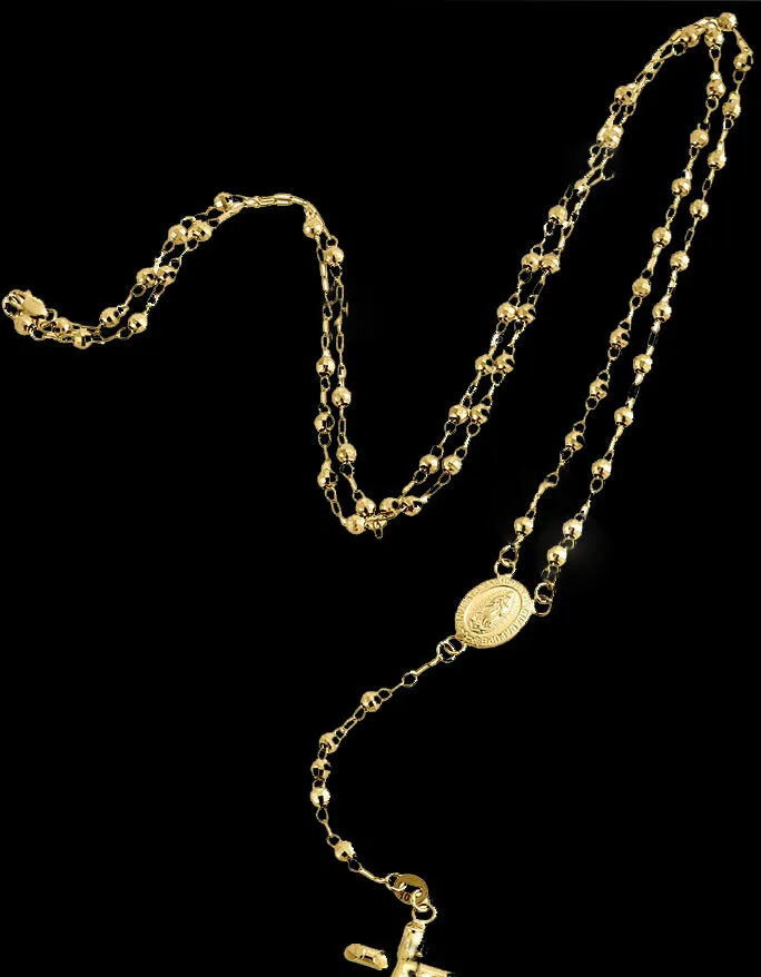 Gold and Diamond Real 10k Yellow Gold Diamond Cut Jesus Crucifix Beads Rosary Necklace 22 Oro Necklaces Gold and Diamond Real 10k Yellow Gold Diamond Cut Jesus Crucifix Beads Rosary Necklace 22 Oro Necklaces