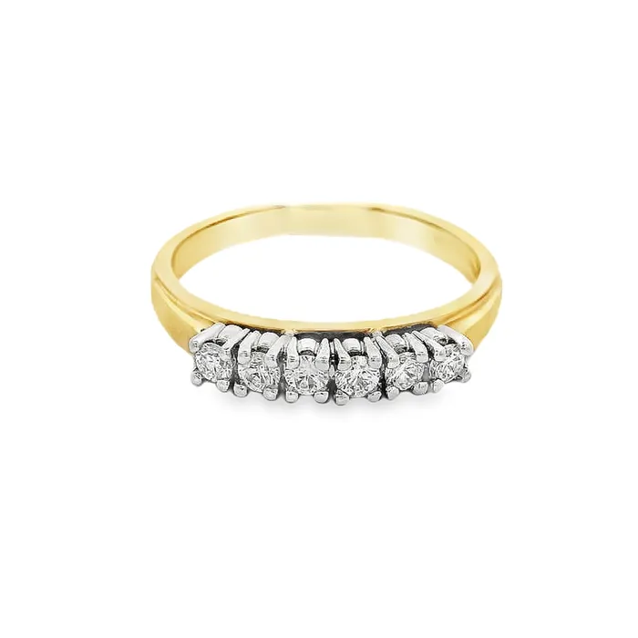 Independent Jewellers Rings 14kt Gold TwoTone Six Across Round Diamonds Ring