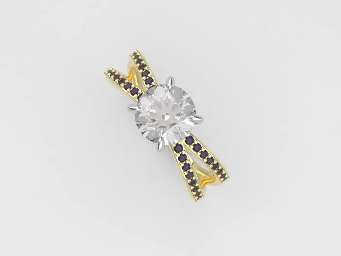 JCM DESIGN JEWELRY Rings 14K gold Ring with Diamond VS1 and Amethyst cross prong