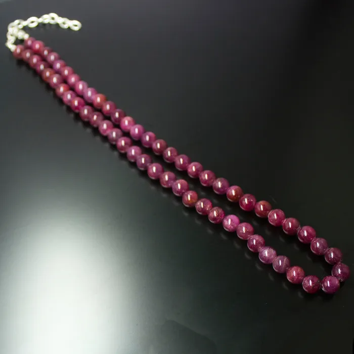 Natural Dyed Red Ruby Smooth Round Ball Necklace 7mm 16inches Beads Supplies USA Necklaces