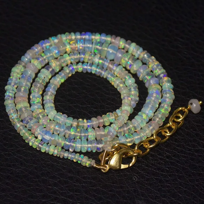 Natural Ethiopian Welo Opal Gold Plated Smooth Rondelle Necklace 2mm 5mm 195 Beads Supplies USA Necklaces