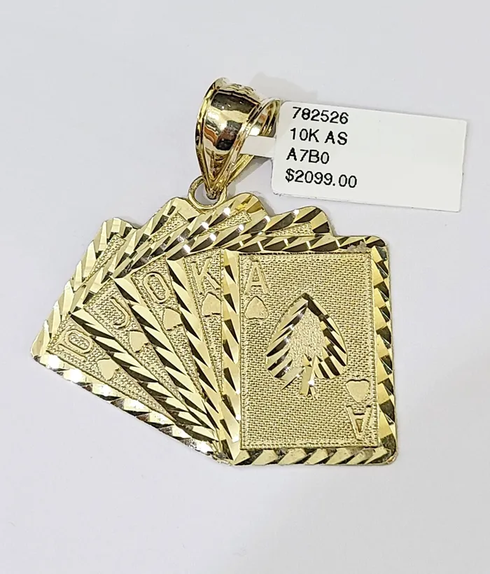 Necklaces 10k Gold Royal Flush Pendant Rope Chain 3mm 20 Necklace Set Real Yellow Gold and Diamond
