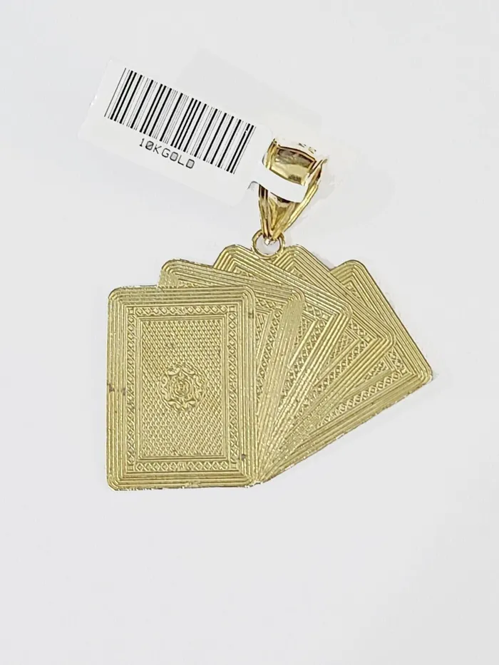 Necklaces 10k Gold Royal Flush Pendant Rope Chain 3mm 20 Necklace Set Real Yellow Gold and Diamond