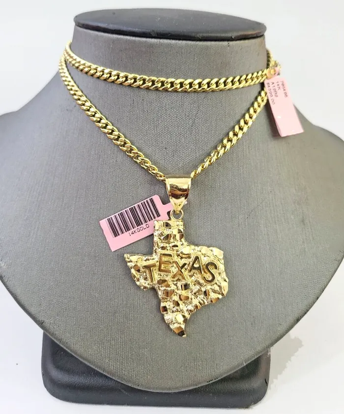 Necklaces Globalwatches10 14k Gold Cuban Link Chain 26 Necklace Texas Map Charm Pendant Real 14KT SET Necklaces Globalwatches10 14k Gold Cuban Link Chain 26 Necklace Texas Map Charm Pendant Real 14KT SET