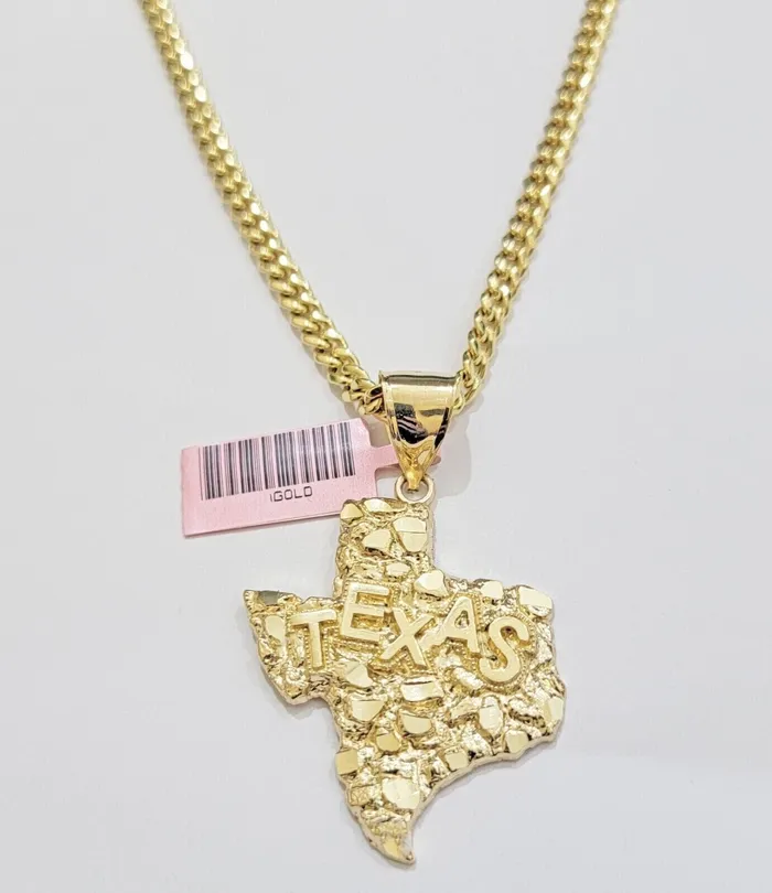 Necklaces Globalwatches10 14k Gold Cuban Link Chain 26 Necklace Texas Map Charm Pendant Real 14KT SET
