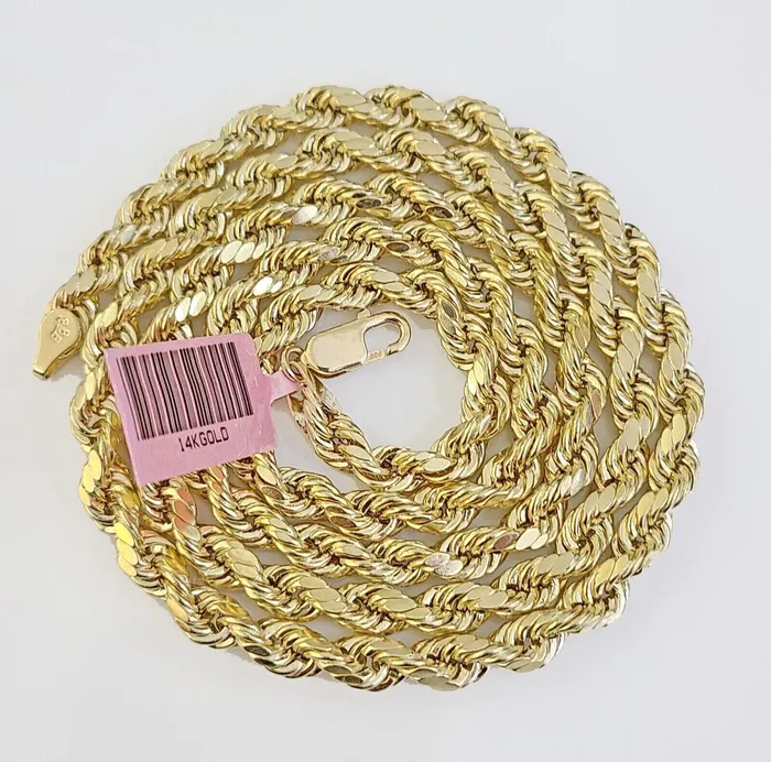 Necklaces Globalwatches10 14K Yellow Gold 4mm Rope Chain 20 inch Diamond cut necklace Real 14KT Necklaces Globalwatches10 14K Yellow Gold 4mm Rope Chain 20 inch Diamond cut necklace Real 14KT