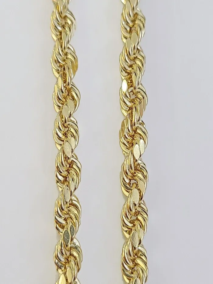 Necklaces Globalwatches10 14K Yellow Gold 4mm Rope Chain 20 inch Diamond cut necklace Real 14KT
