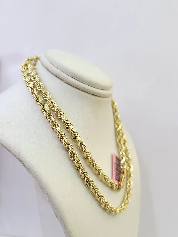 Necklaces Globalwatches10 14K Yellow Gold 4mm Rope Chain 20 inch Diamond cut necklace Real 14KT