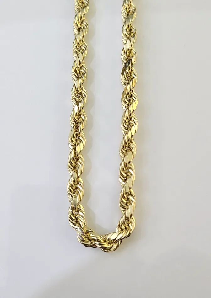 Necklaces Globalwatches10 14K Yellow Gold 4mm Rope Chain 20 inch Diamond cut necklace Real 14KT