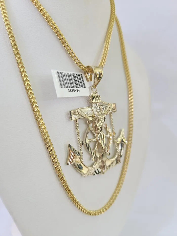 Necklaces Gold and Diamond 10K Franco Chain Jesus Anchor Pendant Charm Necklace 2026 25mm Yellow Gold Necklaces Gold and Diamond 10K Franco Chain Jesus Anchor Pendant Charm Necklace 2026 25mm Yellow Gold