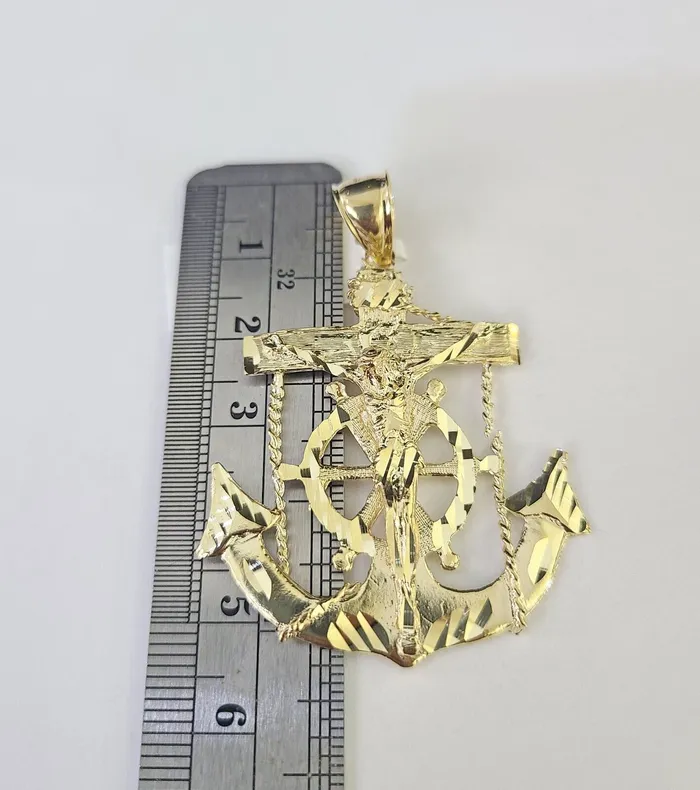 Necklaces Gold and Diamond 10K Franco Chain Jesus Anchor Pendant Charm Necklace 2026 25mm Yellow Gold
