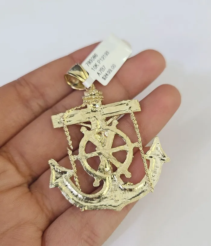 Necklaces Gold and Diamond 10K Franco Chain Jesus Anchor Pendant Charm Necklace 2026 25mm Yellow Gold