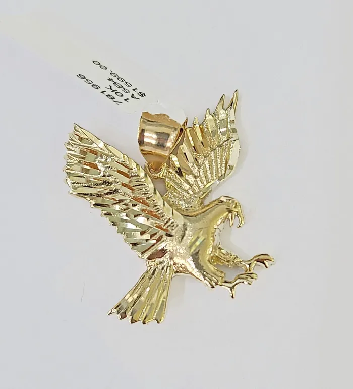 Necklaces Gold and Diamond 10k Gold Flying Eagle Pendant Rope Chain 3mm 20 Necklace Set Real Genuine