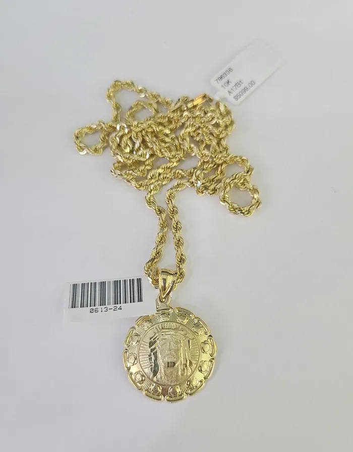 Necklaces Gold and Diamond 10k Solid Rope Chain 3mm Jesus Head Pendant Charm Necklace SET 1828 in Necklaces Gold and Diamond 10k Solid Rope Chain 3mm Jesus Head Pendant Charm Necklace SET 1828 in