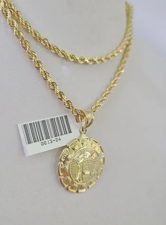 Necklaces Gold and Diamond 10k Solid Rope Chain 3mm Jesus Head Pendant Charm Necklace SET 1828 in